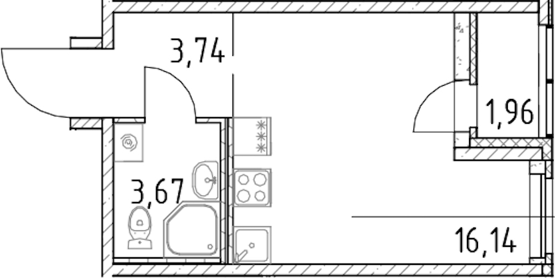 Квартира студия 23.55 м², 22/23 эт., ЖК «Город Первых»